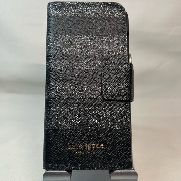 Kate Spade Black and Silver Glitter Striped Phone Case for iPhone 6/7 - Picture 1 of 6